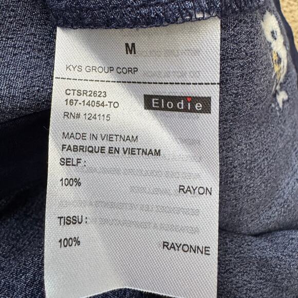 Elodie Women's Size Medium Navy Blue Floral Puff Sleeve Button Up Blouse Top NWT - Picture 8 of 9